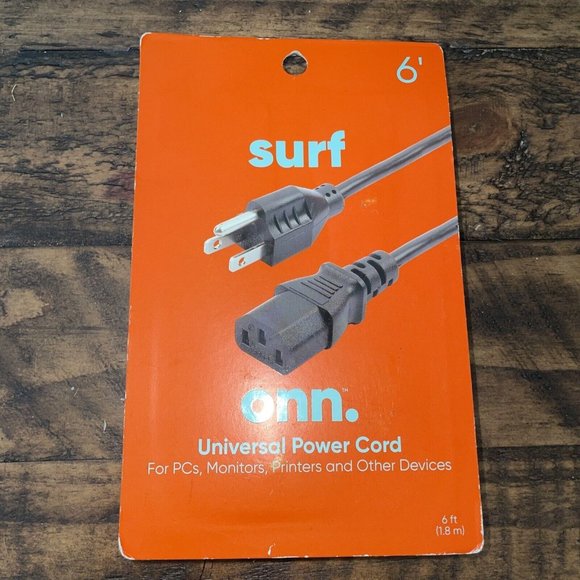 Onn Universal Power Cord 6’ Black For Monitors, PC’s, Printers, Etc 6 Ft - Picture 1 of 2